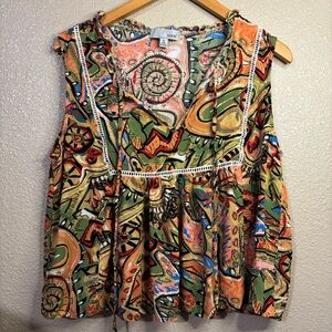Luukse Multicolor Abstract Sleeveless Lightweight Top size XL